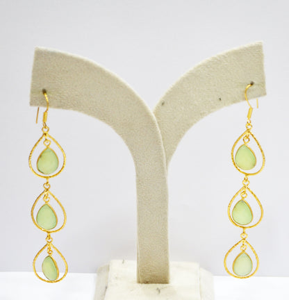 Prehnite Chalcedony Fancy Shape Earrings , Prehnite Chalcedony Pear Shape Gold Plated Brass Dangle Earrings , Women Earrings , 11x15 mm , RB-7441