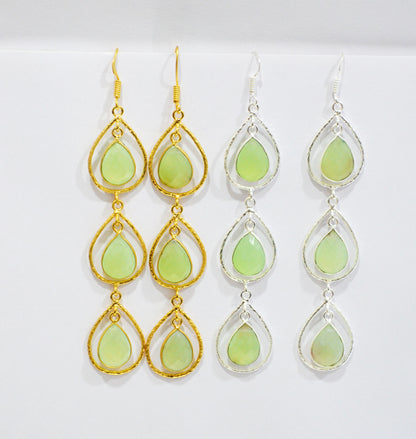 Prehnite Chalcedony Fancy Shape Earrings , Prehnite Chalcedony Pear Shape Gold Plated Brass Dangle Earrings , Women Earrings , 11x15 mm , RB-7441
