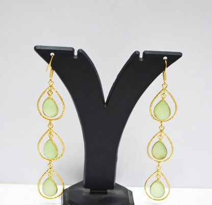 Prehnite Chalcedony Fancy Shape Earrings , Prehnite Chalcedony Pear Shape Gold Plated Brass Dangle Earrings , Women Earrings , 11x15 mm , RB-7441