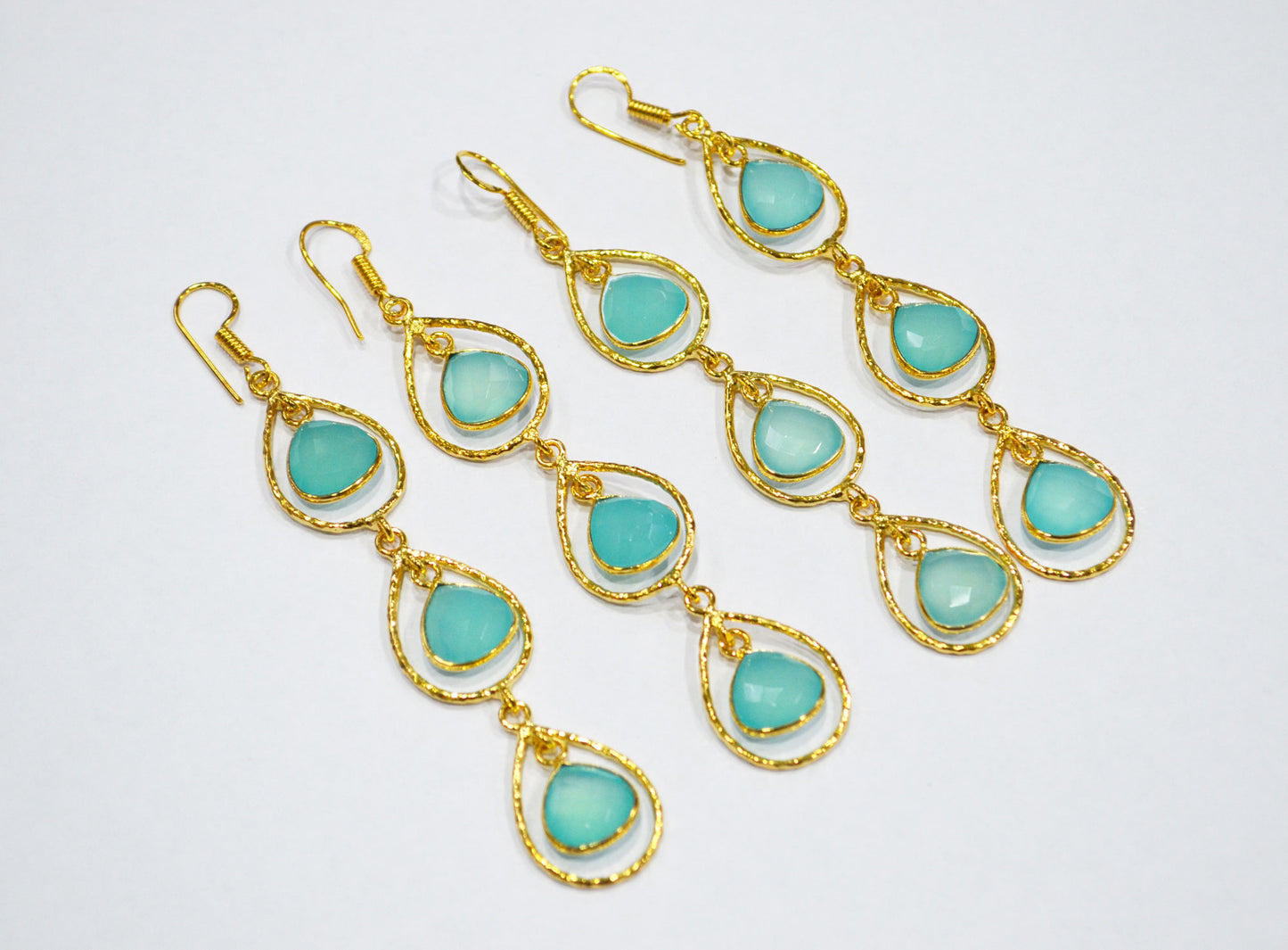 Aqua Chalcedony Fancy Shape Earrings , Aqua Chalcedony Heart Shape Gold Plated Brass Dangle Earrings , Women Earrings , 11 mm , RB-7442