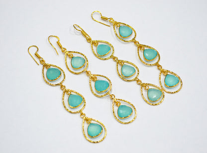 Aqua Chalcedony Fancy Shape Earrings , Aqua Chalcedony Heart Shape Gold Plated Brass Dangle Earrings , Women Earrings , 11 mm , RB-7442