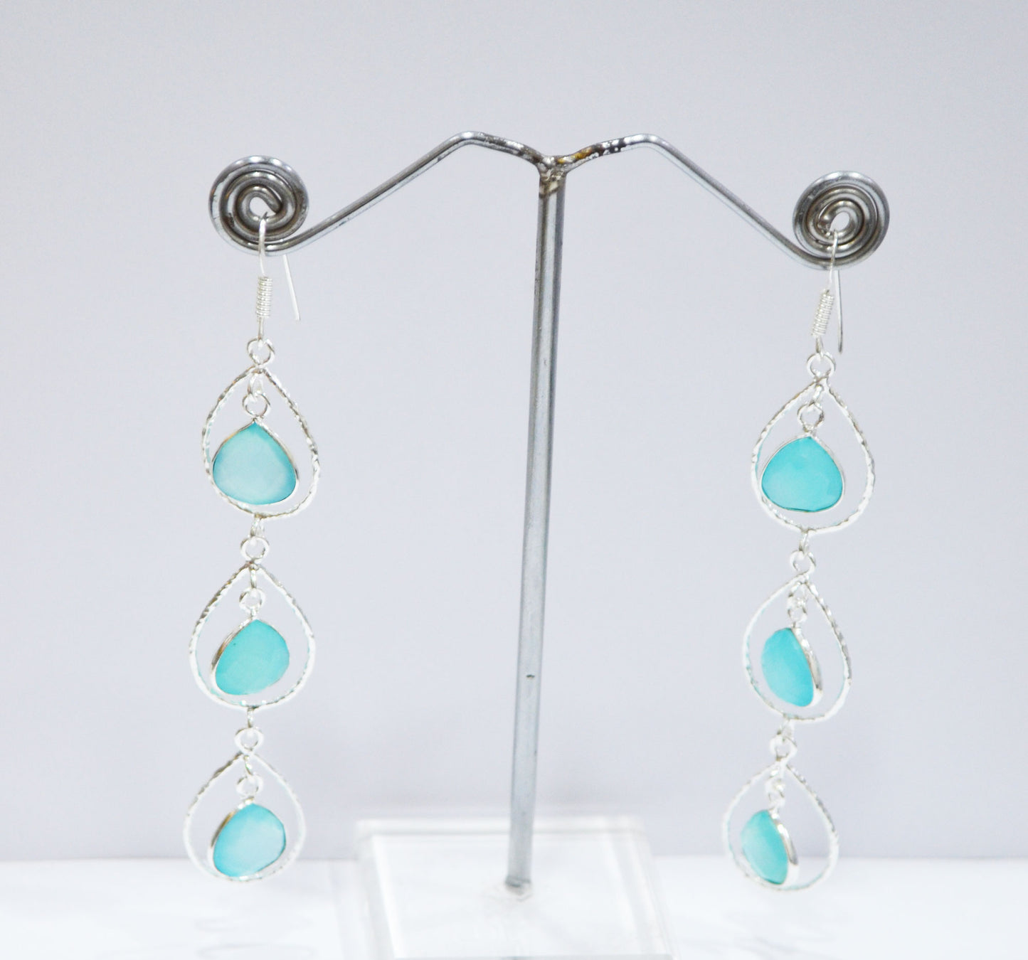 Aqua Chalcedony Fancy Shape Earrings , Aqua Chalcedony Heart Shape Gold Plated Brass Dangle Earrings , Women Earrings , 11 mm , RB-7442