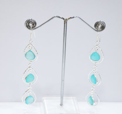 Aqua Chalcedony Fancy Shape Earrings , Aqua Chalcedony Heart Shape Gold Plated Brass Dangle Earrings , Women Earrings , 11 mm , RB-7442