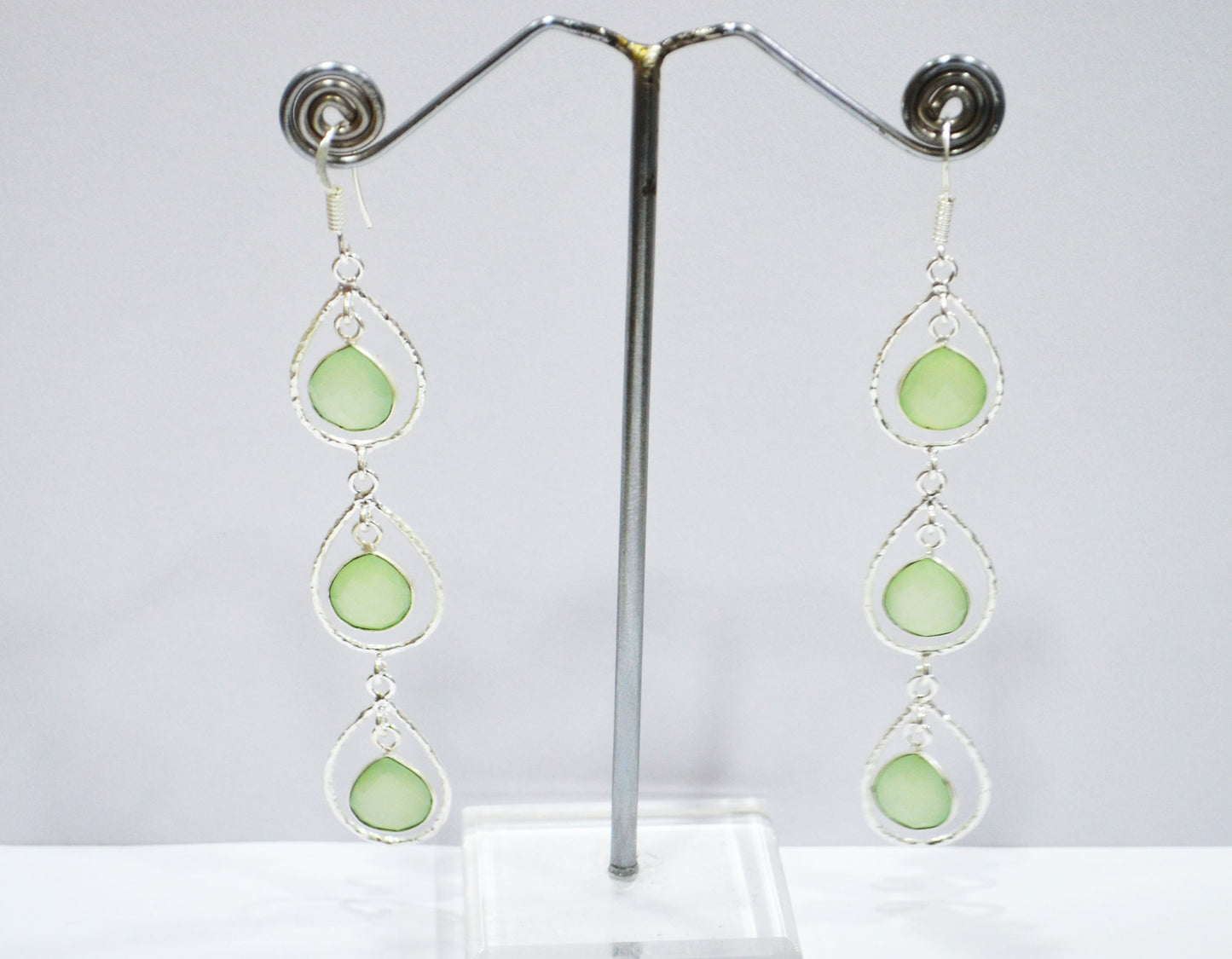 Prehnite Chalcedony Fancy Shape Earrings , Prehnite Chalcedony Heart Shape Gold Plated Brass Dangle Earrings , Women Earrings , 11 mm , RB-7443