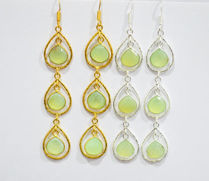 Prehnite Chalcedony Fancy Shape Earrings , Prehnite Chalcedony Heart Shape Gold Plated Brass Dangle Earrings , Women Earrings , 11 mm , RB-7443