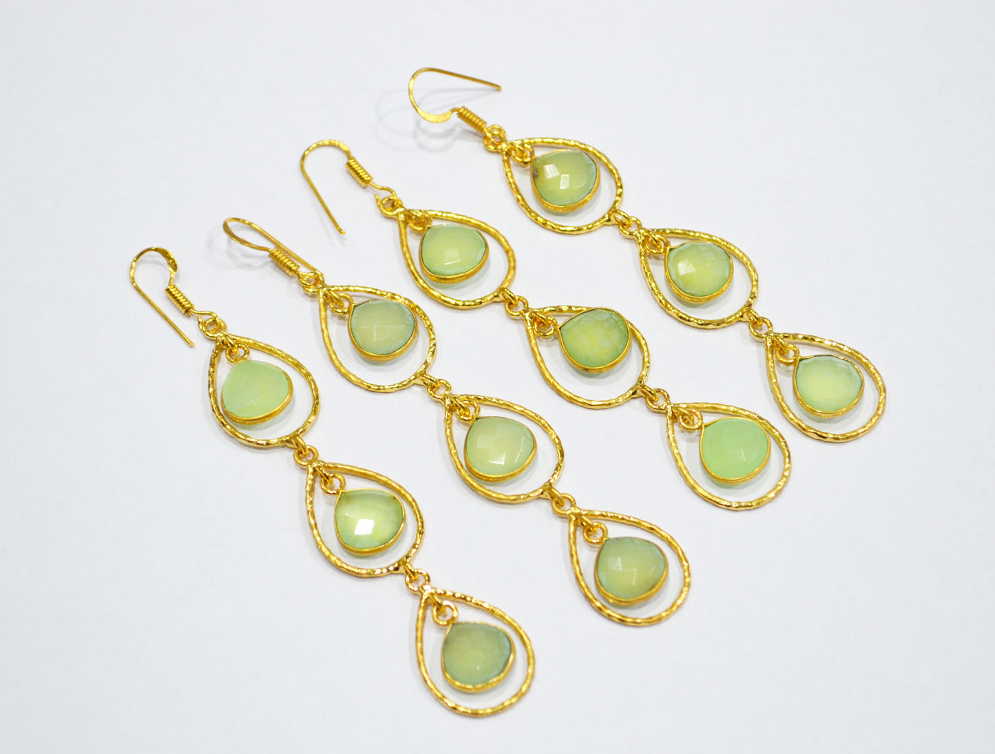 Prehnite Chalcedony Fancy Shape Earrings , Prehnite Chalcedony Heart Shape Gold Plated Brass Dangle Earrings , Women Earrings , 11 mm , RB-7443