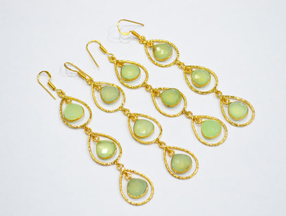 Prehnite Chalcedony Fancy Shape Earrings , Prehnite Chalcedony Heart Shape Gold Plated Brass Dangle Earrings , Women Earrings , 11 mm , RB-7443