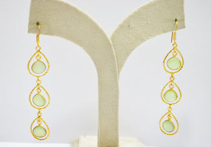 Prehnite Chalcedony Fancy Shape Earrings , Prehnite Chalcedony Heart Shape Gold Plated Brass Dangle Earrings , Women Earrings , 11 mm , RB-7443