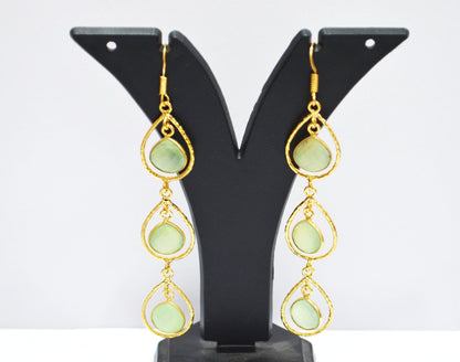 Prehnite Chalcedony Fancy Shape Earrings , Prehnite Chalcedony Heart Shape Gold Plated Brass Dangle Earrings , Women Earrings , 11 mm , RB-7443