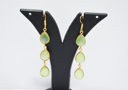 Prehnite Chalcedony Fancy Shape Earrings , Prehnite Chalcedony Pear Shape Gold Plated Brass Dangle Earrings , Women Earrings , 11x15 mm , RB-7445