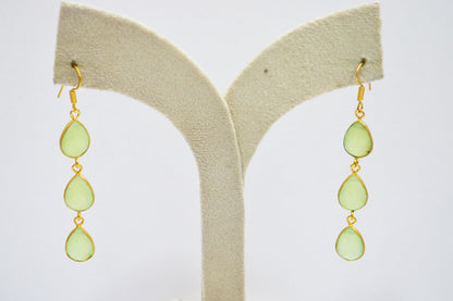 Prehnite Chalcedony Fancy Shape Earrings , Prehnite Chalcedony Pear Shape Gold Plated Brass Dangle Earrings , Women Earrings , 11x15 mm , RB-7445