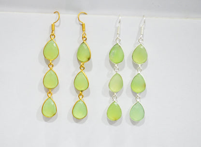 Prehnite Chalcedony Fancy Shape Earrings , Prehnite Chalcedony Pear Shape Gold Plated Brass Dangle Earrings , Women Earrings , 11x15 mm , RB-7445