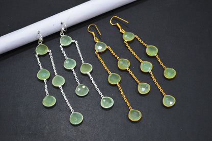 Prehnite Chalcedony Fancy Shape Earrings , Prehnite Chalcedony Heart Shape Gold Plated Brass Dangle Earrings , Women Earrings , 11 mm , RB-7446