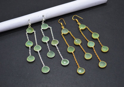 Prehnite Chalcedony Fancy Shape Earrings , Prehnite Chalcedony Heart Shape Gold Plated Brass Dangle Earrings , Women Earrings , 11 mm , RB-7446