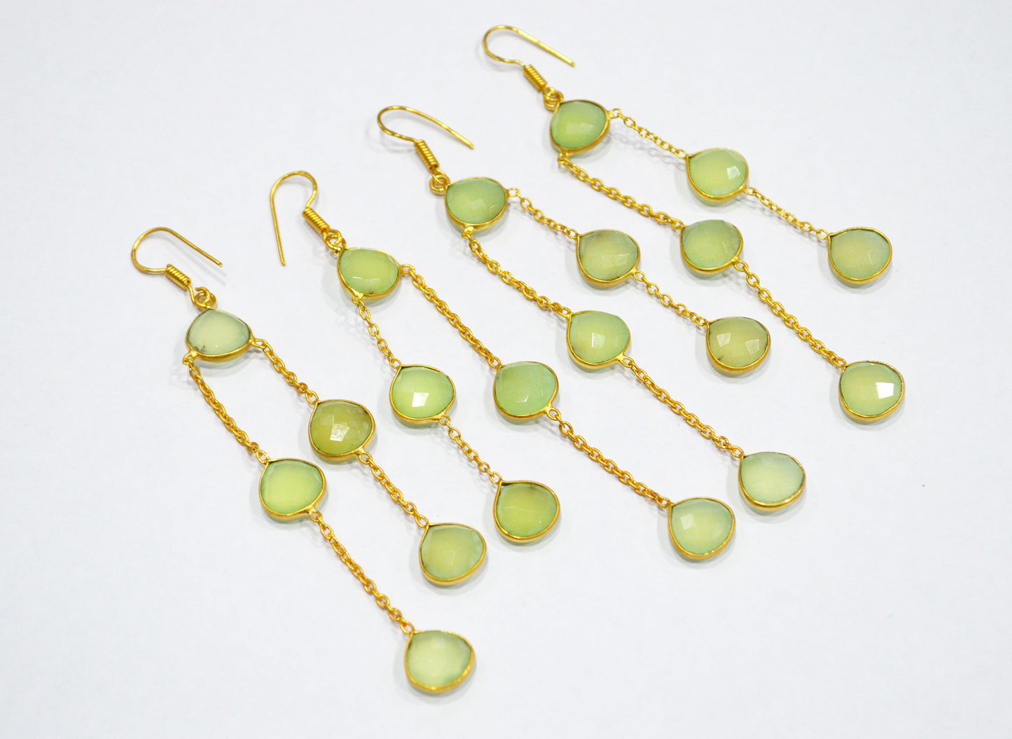 Prehnite Chalcedony Fancy Shape Earrings , Prehnite Chalcedony Heart Shape Gold Plated Brass Dangle Earrings , Women Earrings , 11 mm , RB-7446