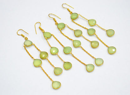 Prehnite Chalcedony Fancy Shape Earrings , Prehnite Chalcedony Heart Shape Gold Plated Brass Dangle Earrings , Women Earrings , 11 mm , RB-7446