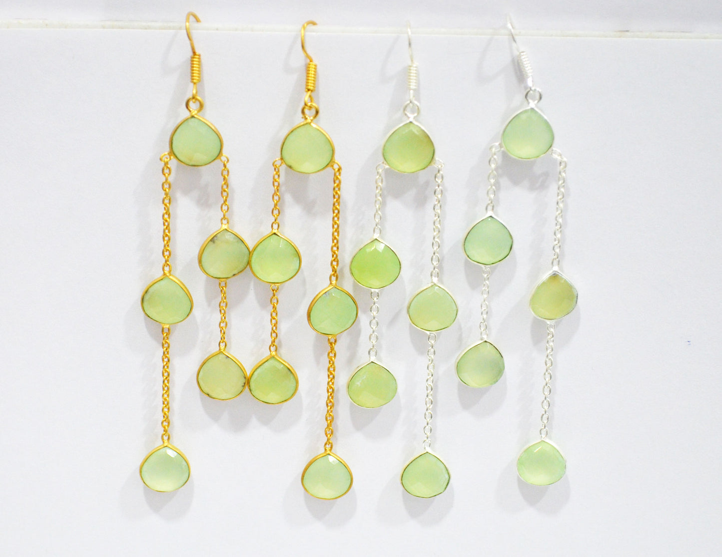Prehnite Chalcedony Fancy Shape Earrings , Prehnite Chalcedony Heart Shape Gold Plated Brass Dangle Earrings , Women Earrings , 11 mm , RB-7446