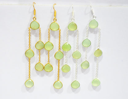 Prehnite Chalcedony Fancy Shape Earrings , Prehnite Chalcedony Heart Shape Gold Plated Brass Dangle Earrings , Women Earrings , 11 mm , RB-7446