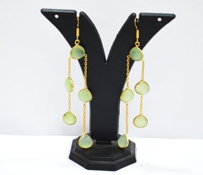 Prehnite Chalcedony Fancy Shape Earrings , Prehnite Chalcedony Heart Shape Gold Plated Brass Dangle Earrings , Women Earrings , 11 mm , RB-7446