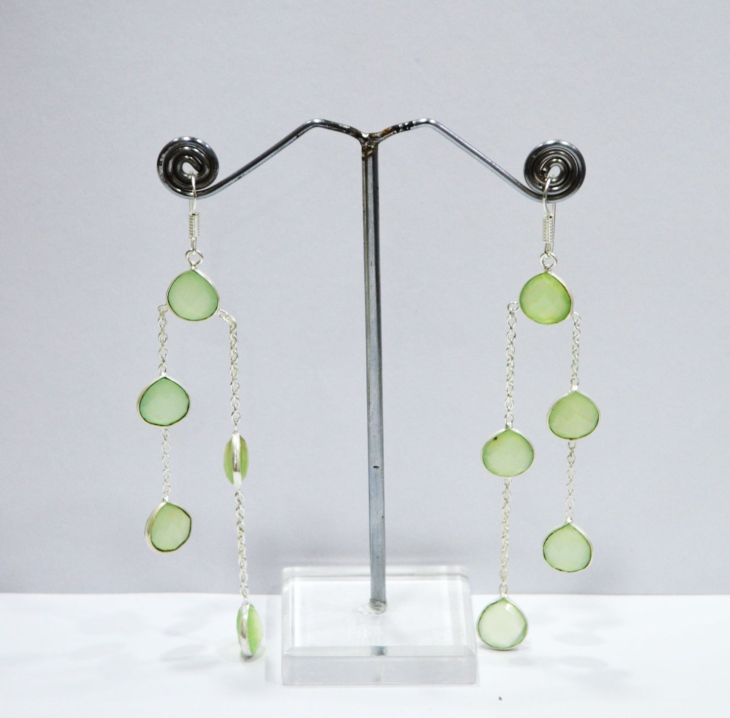 Prehnite Chalcedony Fancy Shape Earrings , Prehnite Chalcedony Heart Shape Gold Plated Brass Dangle Earrings , Women Earrings , 11 mm , RB-7446