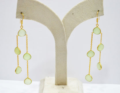 Prehnite Chalcedony Fancy Shape Earrings , Prehnite Chalcedony Heart Shape Gold Plated Brass Dangle Earrings , Women Earrings , 11 mm , RB-7446