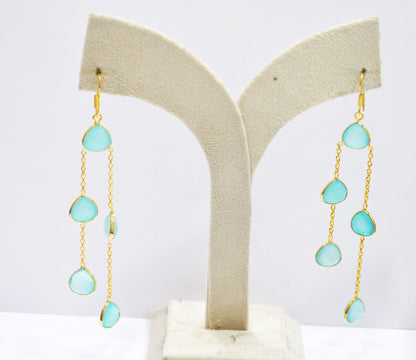 Aqua Chalcedony Fancy Shape Earrings , Aqua Chalcedony Heart Shape Gold Plated Brass Dangle Earrings , Women Earrings , 11 mm , RB-7447