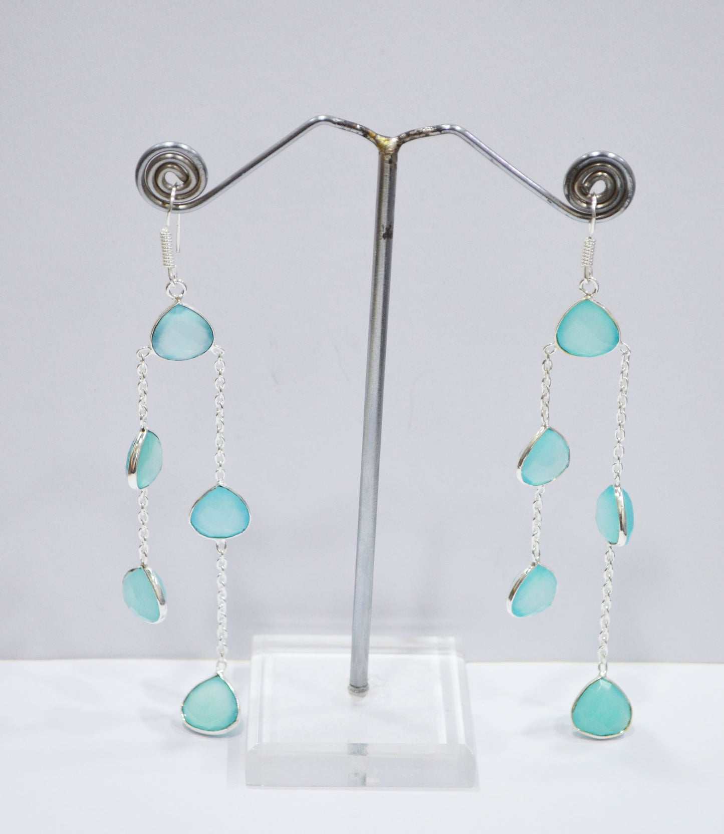 Aqua Chalcedony Fancy Shape Earrings , Aqua Chalcedony Heart Shape Gold Plated Brass Dangle Earrings , Women Earrings , 11 mm , RB-7447