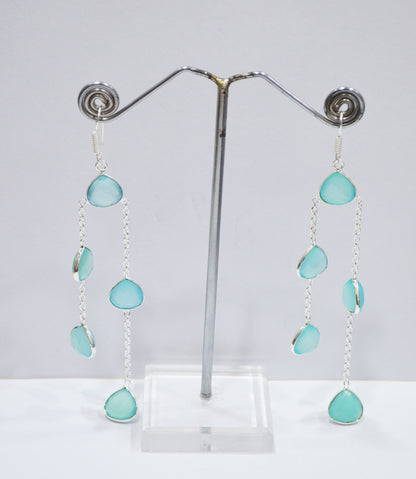 Aqua Chalcedony Fancy Shape Earrings , Aqua Chalcedony Heart Shape Gold Plated Brass Dangle Earrings , Women Earrings , 11 mm , RB-7447