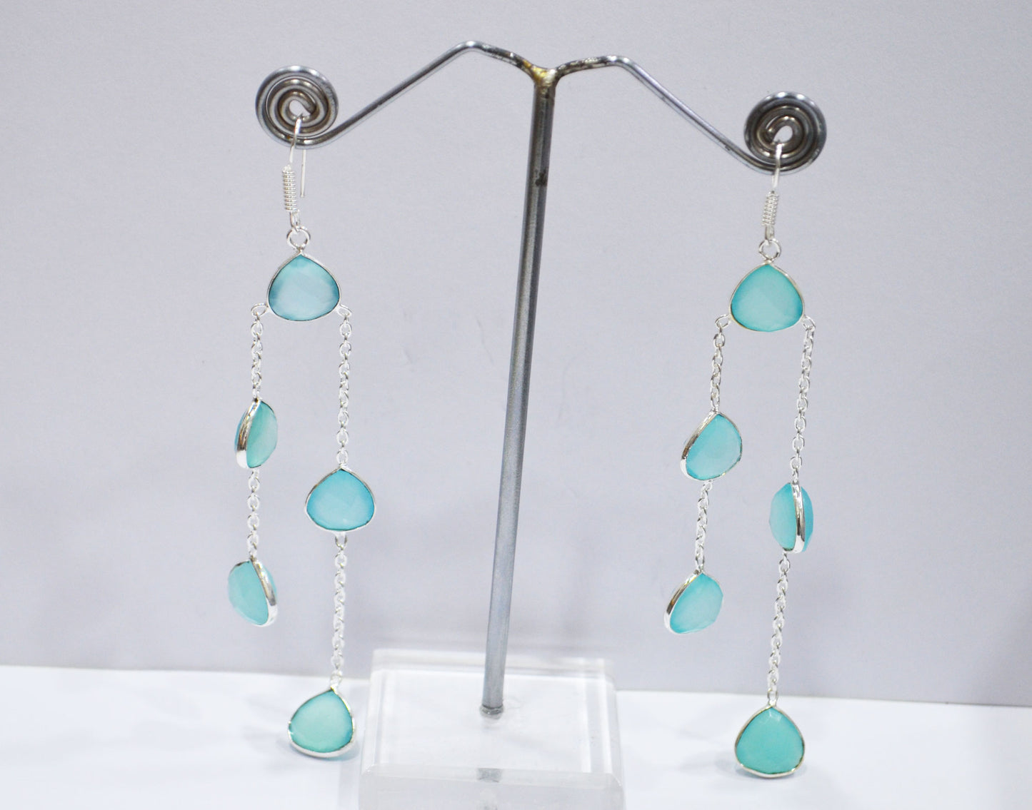 Aqua Chalcedony Fancy Shape Earrings , Aqua Chalcedony Heart Shape Gold Plated Brass Dangle Earrings , Women Earrings , 11 mm , RB-7447