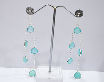Aqua Chalcedony Fancy Shape Earrings , Aqua Chalcedony Heart Shape Gold Plated Brass Dangle Earrings , Women Earrings , 11 mm , RB-7447