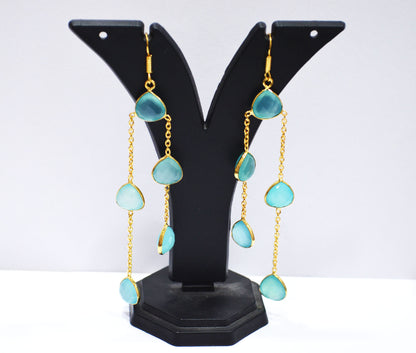 Aqua Chalcedony Fancy Shape Earrings , Aqua Chalcedony Heart Shape Gold Plated Brass Dangle Earrings , Women Earrings , 11 mm , RB-7447