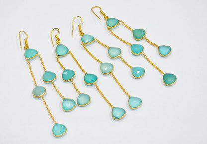 Aqua Chalcedony Fancy Shape Earrings , Aqua Chalcedony Heart Shape Gold Plated Brass Dangle Earrings , Women Earrings , 11 mm , RB-7447