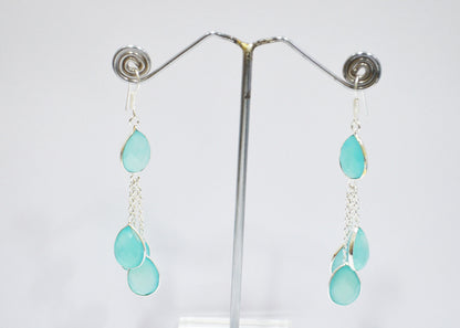 Aqua Chalcedony Fancy Shape Earrings , Aqua Chalcedony Pear Shape Gold Plated Brass Dangle Earrings , Women Earrings , 11x15 mm , RB-7448