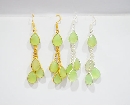 Prehnite Chalcedony Fancy Shape Earrings , Prehnite Chalcedony Pear Shape Gold Plated Brass Dangle Earrings , Women Earrings , 11x15 mm , RB-7449