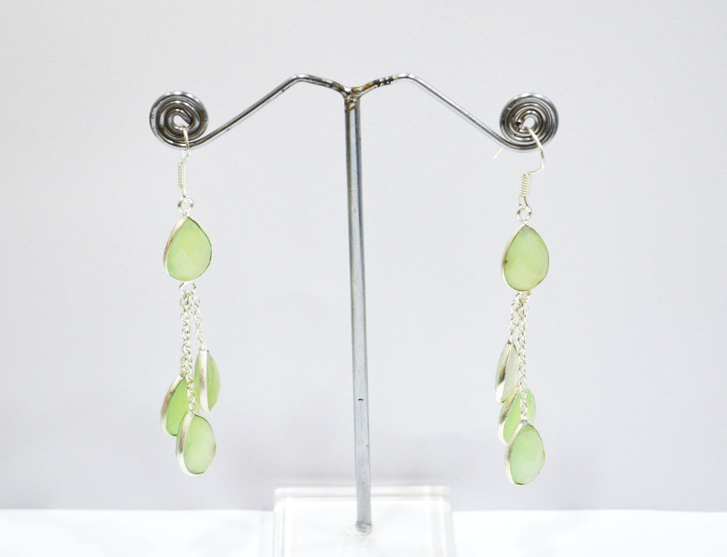 Prehnite Chalcedony Fancy Shape Earrings , Prehnite Chalcedony Pear Shape Gold Plated Brass Dangle Earrings , Women Earrings , 11x15 mm , RB-7449