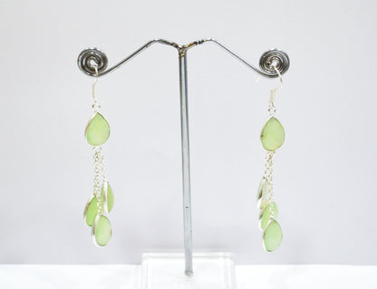 Prehnite Chalcedony Fancy Shape Earrings , Prehnite Chalcedony Pear Shape Gold Plated Brass Dangle Earrings , Women Earrings , 11x15 mm , RB-7449