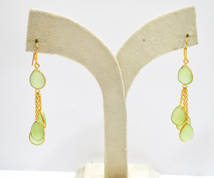 Prehnite Chalcedony Fancy Shape Earrings , Prehnite Chalcedony Pear Shape Gold Plated Brass Dangle Earrings , Women Earrings , 11x15 mm , RB-7449