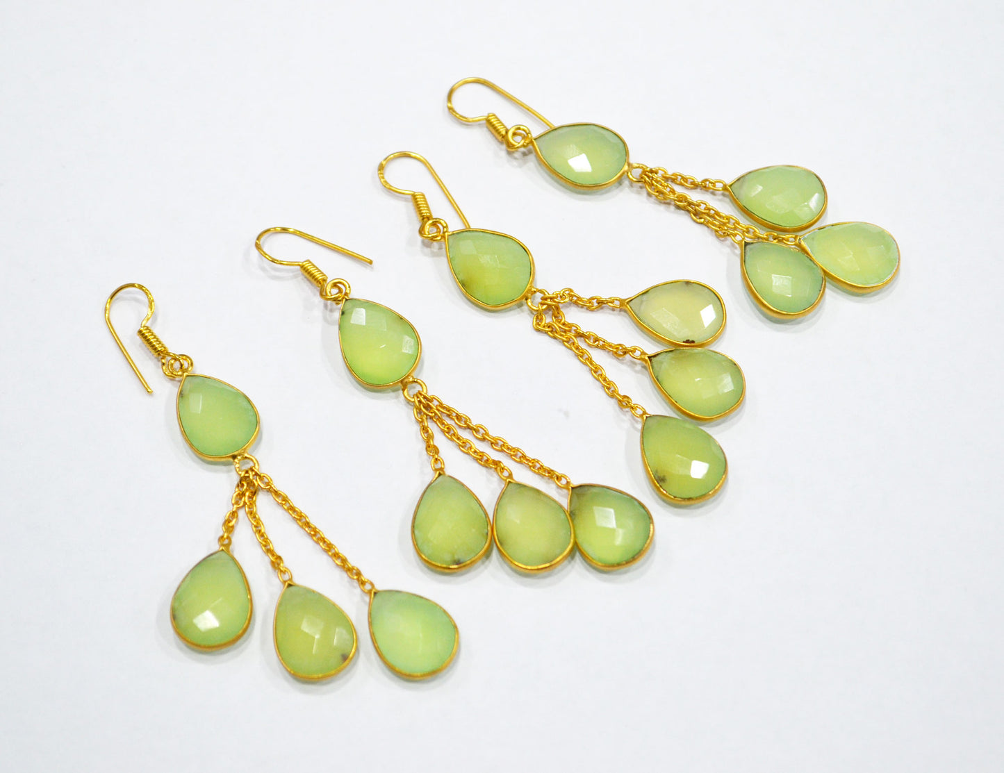 Prehnite Chalcedony Fancy Shape Earrings , Prehnite Chalcedony Pear Shape Gold Plated Brass Dangle Earrings , Women Earrings , 11x15 mm , RB-7449