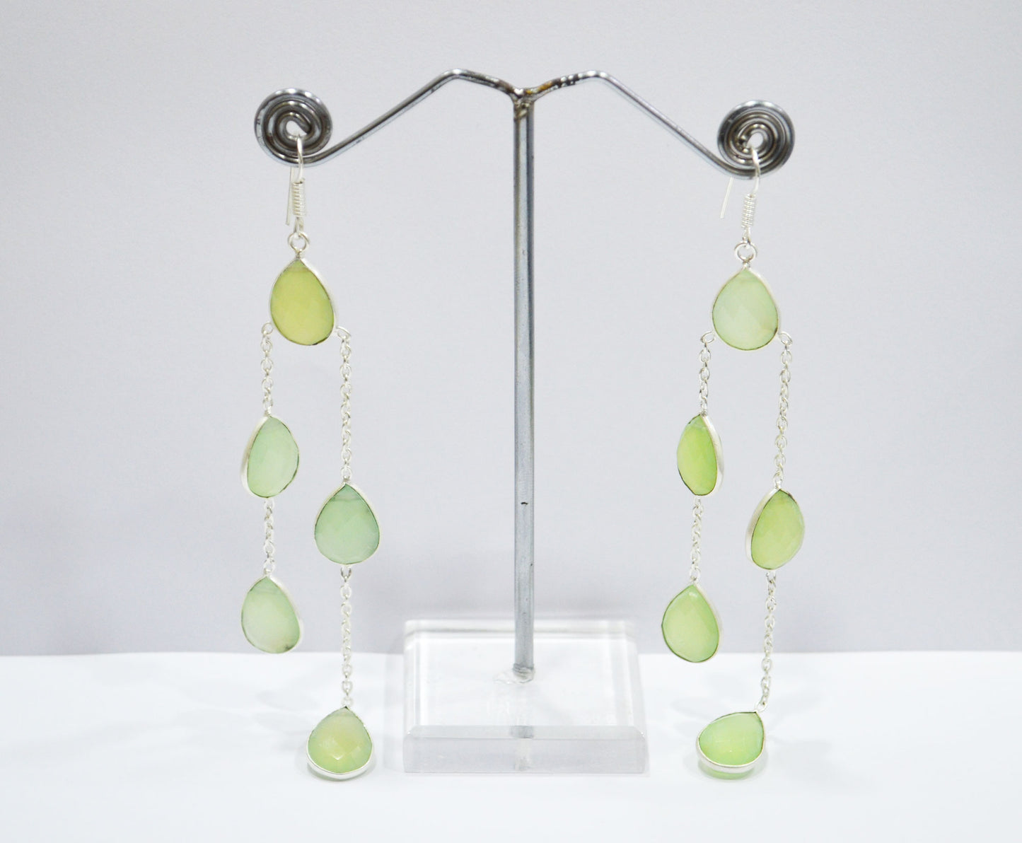 Prehnite Chalcedony Fancy Shape Earrings , Prehnite Chalcedony Pear Shape Gold Plated Brass Dangle Earrings , Women Earrings , 11x15 mm , RB-7450