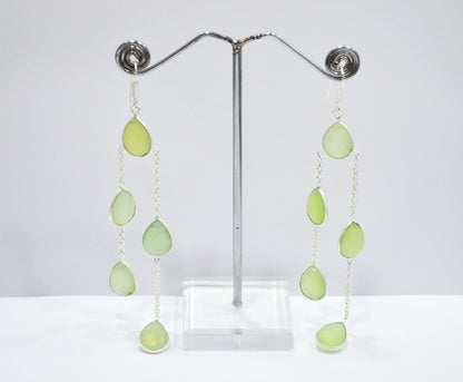 Prehnite Chalcedony Fancy Shape Earrings , Prehnite Chalcedony Pear Shape Gold Plated Brass Dangle Earrings , Women Earrings , 11x15 mm , RB-7450