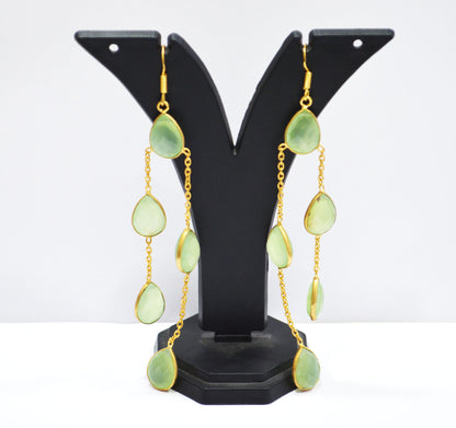 Prehnite Chalcedony Fancy Shape Earrings , Prehnite Chalcedony Pear Shape Gold Plated Brass Dangle Earrings , Women Earrings , 11x15 mm , RB-7450
