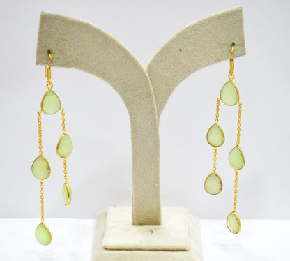 Prehnite Chalcedony Fancy Shape Earrings , Prehnite Chalcedony Pear Shape Gold Plated Brass Dangle Earrings , Women Earrings , 11x15 mm , RB-7450