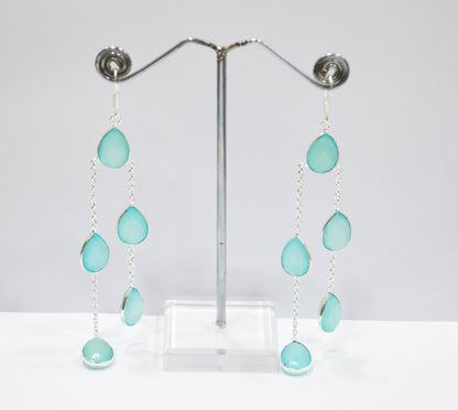 Aqua Chalcedony Fancy Shape Earrings , Aqua Chalcedony Pear Shape Gold Plated Brass Dangle Earrings , Women Earrings , 11x15 mm , RB-7451