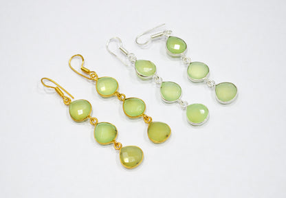Prehnite Chalcedony Fancy Shape Earrings , Prehnite Chalcedony Heart Shape Gold Plated Brass Dangle Earrings , Women Earrings , 11 mm , RB-7452