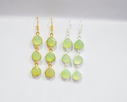 Prehnite Chalcedony Fancy Shape Earrings , Prehnite Chalcedony Heart Shape Gold Plated Brass Dangle Earrings , Women Earrings , 11 mm , RB-7452