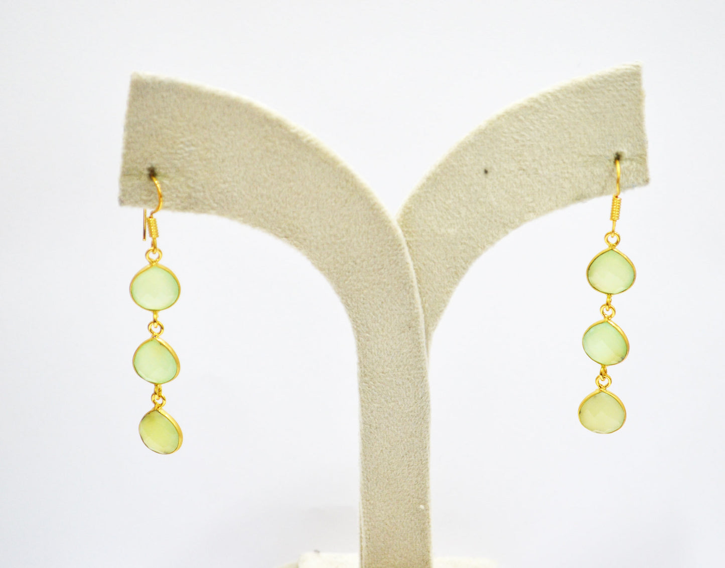 Prehnite Chalcedony Fancy Shape Earrings , Prehnite Chalcedony Heart Shape Gold Plated Brass Dangle Earrings , Women Earrings , 11 mm , RB-7452