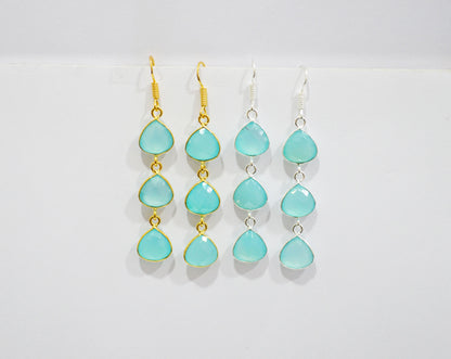 Aqua Chalcedony Fancy Shape Earrings , Aqua Chalcedony Heart Shape Gold Plated Brass Dangle Earrings , Women Earrings , 11 mm , RB-7453