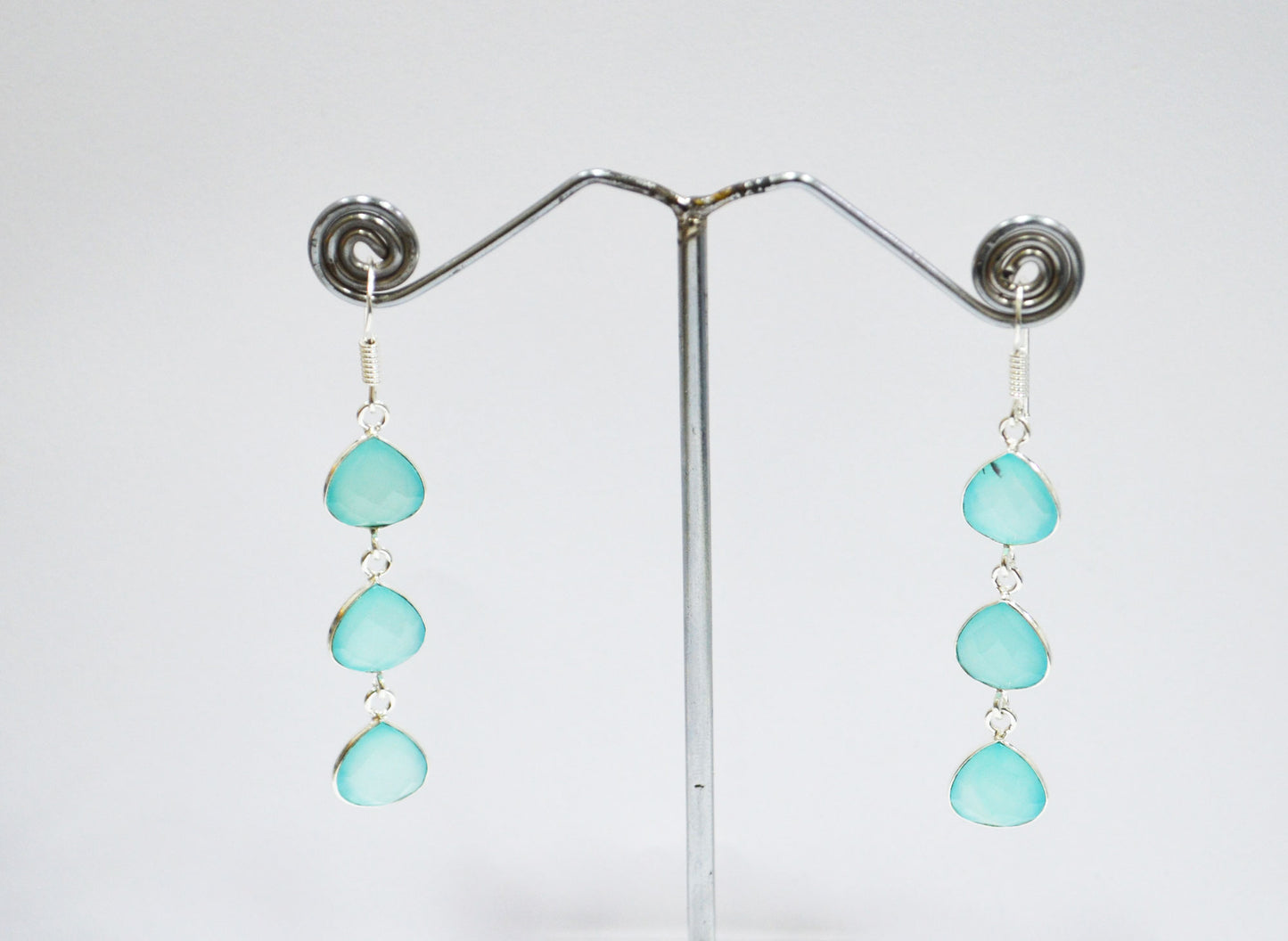 Aqua Chalcedony Fancy Shape Earrings , Aqua Chalcedony Heart Shape Gold Plated Brass Dangle Earrings , Women Earrings , 11 mm , RB-7453