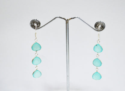 Aqua Chalcedony Fancy Shape Earrings , Aqua Chalcedony Heart Shape Gold Plated Brass Dangle Earrings , Women Earrings , 11 mm , RB-7453