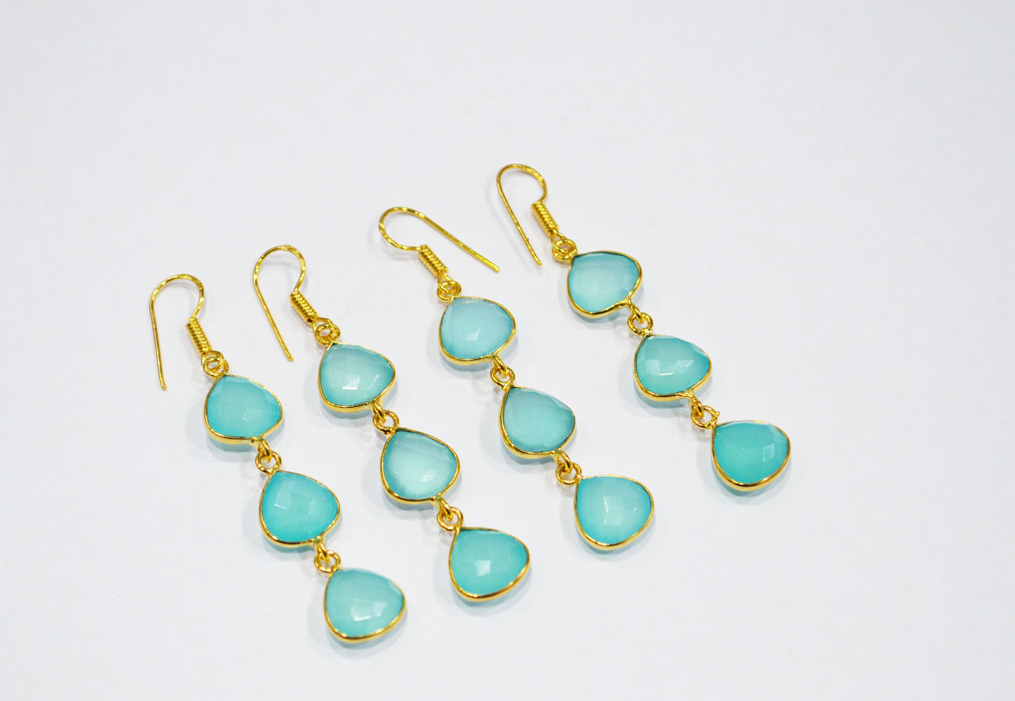 Aqua Chalcedony Fancy Shape Earrings , Aqua Chalcedony Heart Shape Gold Plated Brass Dangle Earrings , Women Earrings , 11 mm , RB-7453
